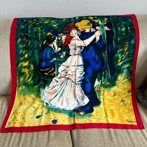 Vintage Renoir art reproduction “dance at Bougival” crepe silk scarf
